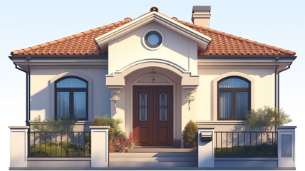 Obraz premium 小さな家のある優しい暮らしを描いたイラスト・ガーデニング・住宅街・家の外観・おしゃれでリアルな建物素材・ナチュラルな風景表現