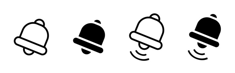 Notification bell icon. Alert and reminder vector illustration with ringing motion lines. Symbol for updates, alarms and attention signals in user interfaces and mobile applications.