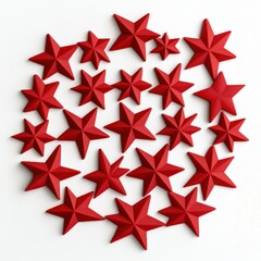 Red Paper Stars Circle Arrangement on White Background