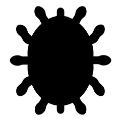 Abstract black shape resembling a stylized virus or circular object with protrusions
