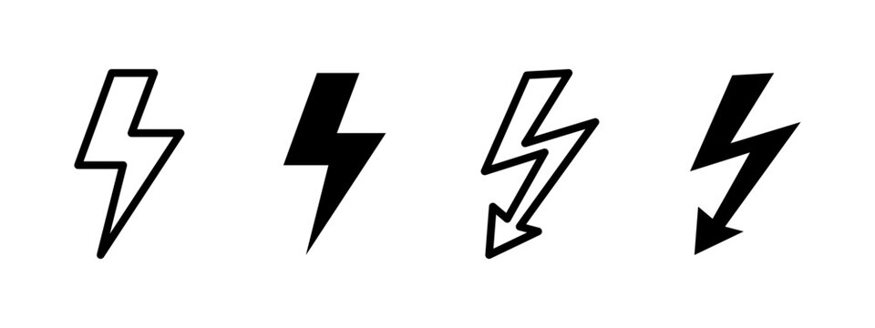 Lightning bolt icon. High voltage electricity vector illustration. Energy strike and thunderbolt symbol. Power charge and electric shock design concept. Electricity, storm and hazard pictogram.