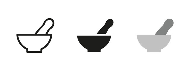 Mortar and pestle icon. Herbal grinding bowl vector illustration. Traditional tool for medicine or cooking preparation. Apothecary and culinary equipment symbol. Organic treatment pictogram.