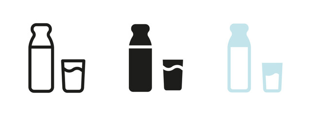 Fototapeta premium Milk bottle and glass icon. Dairy drink container vector illustration. Classic symbol of fresh nutrition and healthy beverage. Breakfast product and calcium source pictogram.