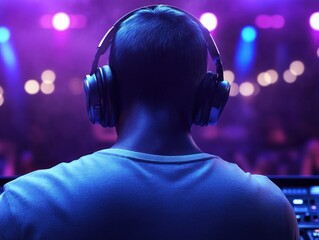 Man in headphones at a concert