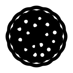 Stylized Black and White Cookie with Textured Border and Spots