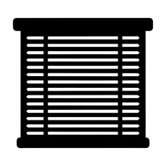 Silhouette of a horizontal window blind featuring adjustable slats or louvers