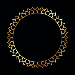Elegant Golden Lacy Round Frame Vector with Ethnic and Ornamental Design on Black Background