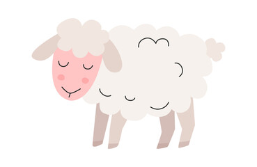 Cute baby sheep. Design for Kids, Girls, Boys, childish fabric, invitation, baby shower cards, farm print, t-shirt. Vector illustration isolated