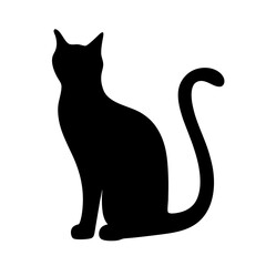 Silhouette of a majestic black cat sitting and looking straight ahead