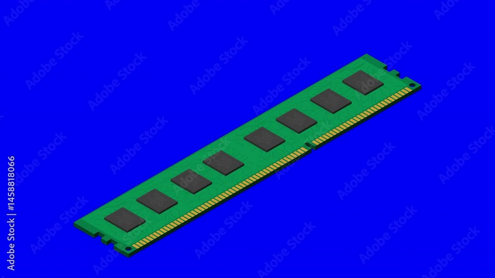 Fototapete Isometric random access memory animation. RAM memory realistic 3d isometric. Computer hardware components. 4K animation