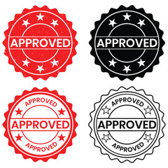 Approved stamp and icon design. Set of premium quality approve labels sticker. Approved badge rubber stamp icon.  Vector illustration.