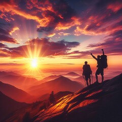 Sunset Hike A breathtaking sunset hike scene with a couple reach