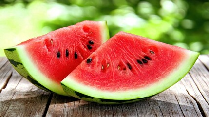 Juicy Watermelon Slices on Wooden Table