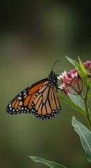 Obraz premium Monarch Butterfly on Pink Flower Closeup
