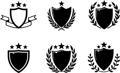 Black Laurel Wreath and Botanical Emblem Vector Set