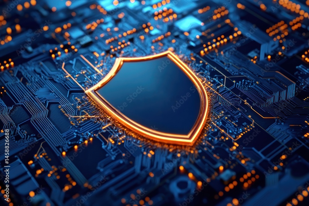 Aufkleber digital security shield on circuit board