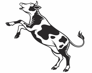Fototapeta premium Playful Cow Leaping Black and White Illustration Energetic Farm Animal Design Vibrant Vector Graphic