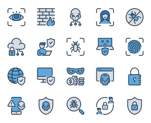 Filled blue outline icons set for Cyber Security