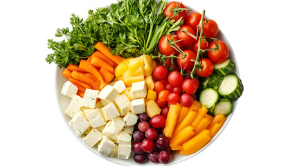 Colorful Top View of Healthy Plate with Assorted Vegetables and Fruits