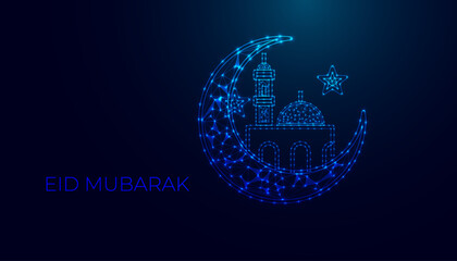 Eid al-Adha Mubarak Low Poly Art – Islamic Festival Greeting with Modern Geometric Design