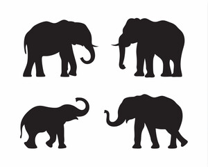 Majestic Elephant Silhouettes A Set of Four Elegant Black and White Animal Illustrations Perfect for Designs