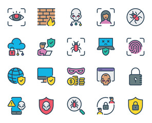 Filled outline icons set for Cyber Security
