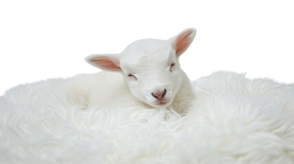 Obraz premium Adorable White Lamb on White Background, Perfect for Design Projects