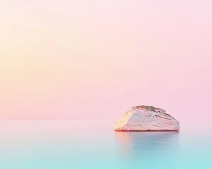 Fototapete Single Island in Calm Pastel Sea at Sunrise © salongok