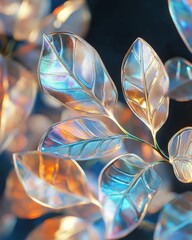 Close-up of Fantastical Plant with Delicate Iridescent Stained Glass Leaves