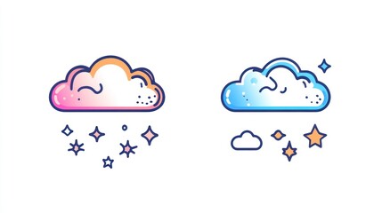 Whimsical Cloud Illustrations: Pink and Blue Celestial Dreamscapes