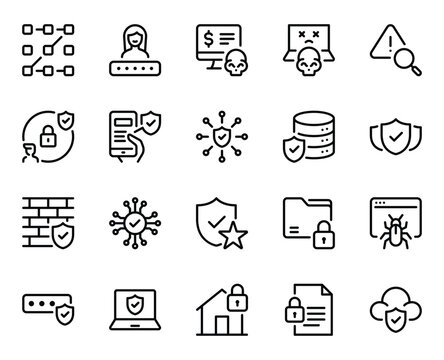 Outline icons set for Cyber Security