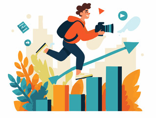  full-shot of a a person creating digital content recording a video with a camera setup, in a well-lit studio,2