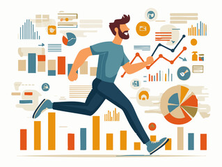  full-shot of a a person designing a business infographic using graphic design tools, in a creative studio environment