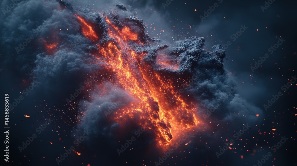 Poster a cinematic fire overlay with embers floating in slow motion against a dark backdrop, creating a mes