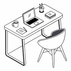 office desk VECTOR ICON , white background, modern design -