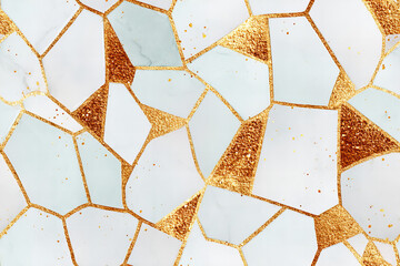 Fototapeta premium Elegant Seamless Geometric Tile Background with White Marble and Golden Glitter Detailing