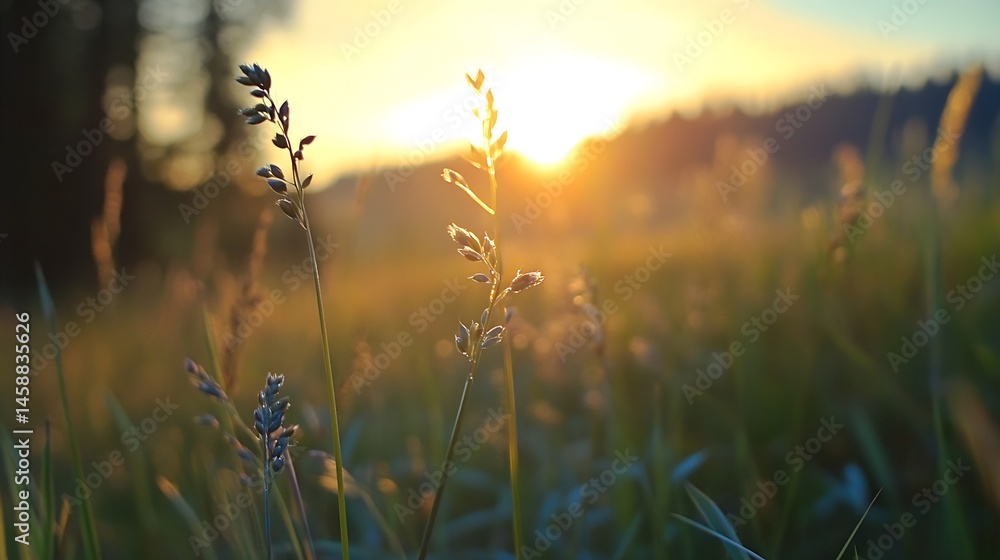 Leinwandbilder silhouetted grass stalks illuminated by the warm glow of a setting sun, creating a serene and peacef
