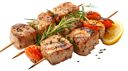 Delicious Grilled Pork Meat on Stick Isolated on White Background for Food Menu Design
