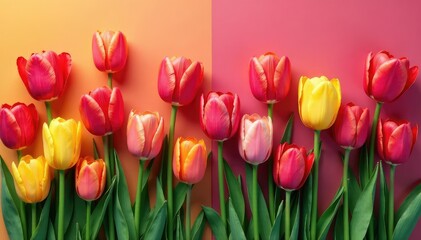 Fototapeta premium Bold stylized tulips arranged in a square grid , nature, tulip