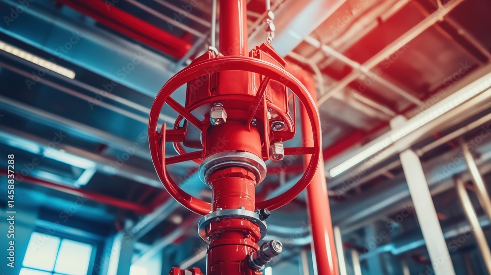 Poster fire sprinkler system installed on the ceiling of a modern building, ready to activate in case of em