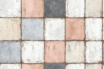 Obraz premium Grungy Stone Tile Texture With Square Pattern and Various Colors