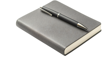 Elegant Grey Notebook and Pen on White Background