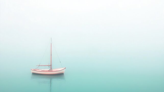 Small Sailboat on Misty Water with Soft Ripples