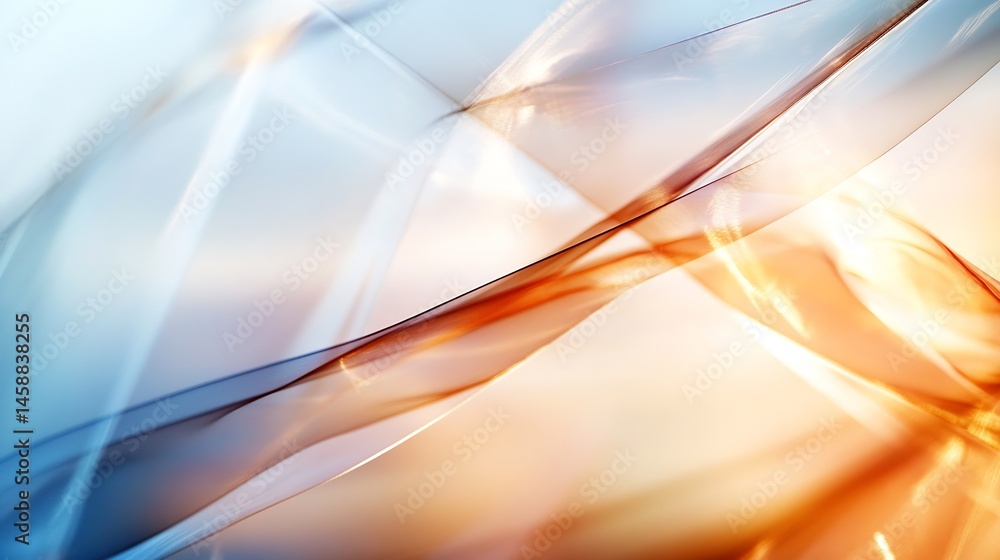 Poster abstract artwork featuring flowing, translucent ribbons in shades of amber, gold, and light blue, cr