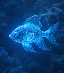 Fototapeta premium Glowing blue fish in underwater scene