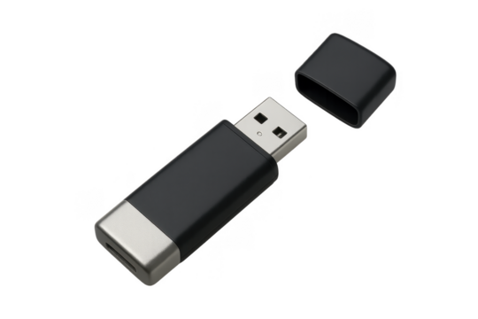 Stylish Black USB Flash Drive with Cap for Data Storage Needs
