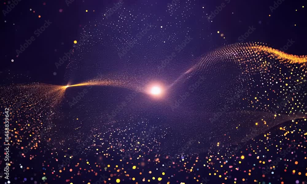 Aufkleber abstract digital wave of glowing particles and energy flows in a dark background.