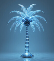 Blue neon palm tree silhouette