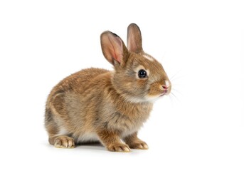 Adorable Brown Baby Rabbit Fluffy Fur White Background Small Pet Animal Cute Hare Soft Bunny Young