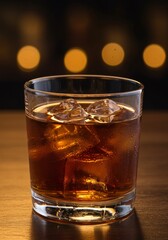 Whiskey on the Rocks in a Rocks Glass at a Bar